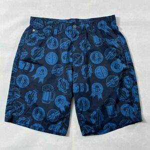 William Murray Golf Shorts Men 32 Blue Beer Print Straight Fit Stretch